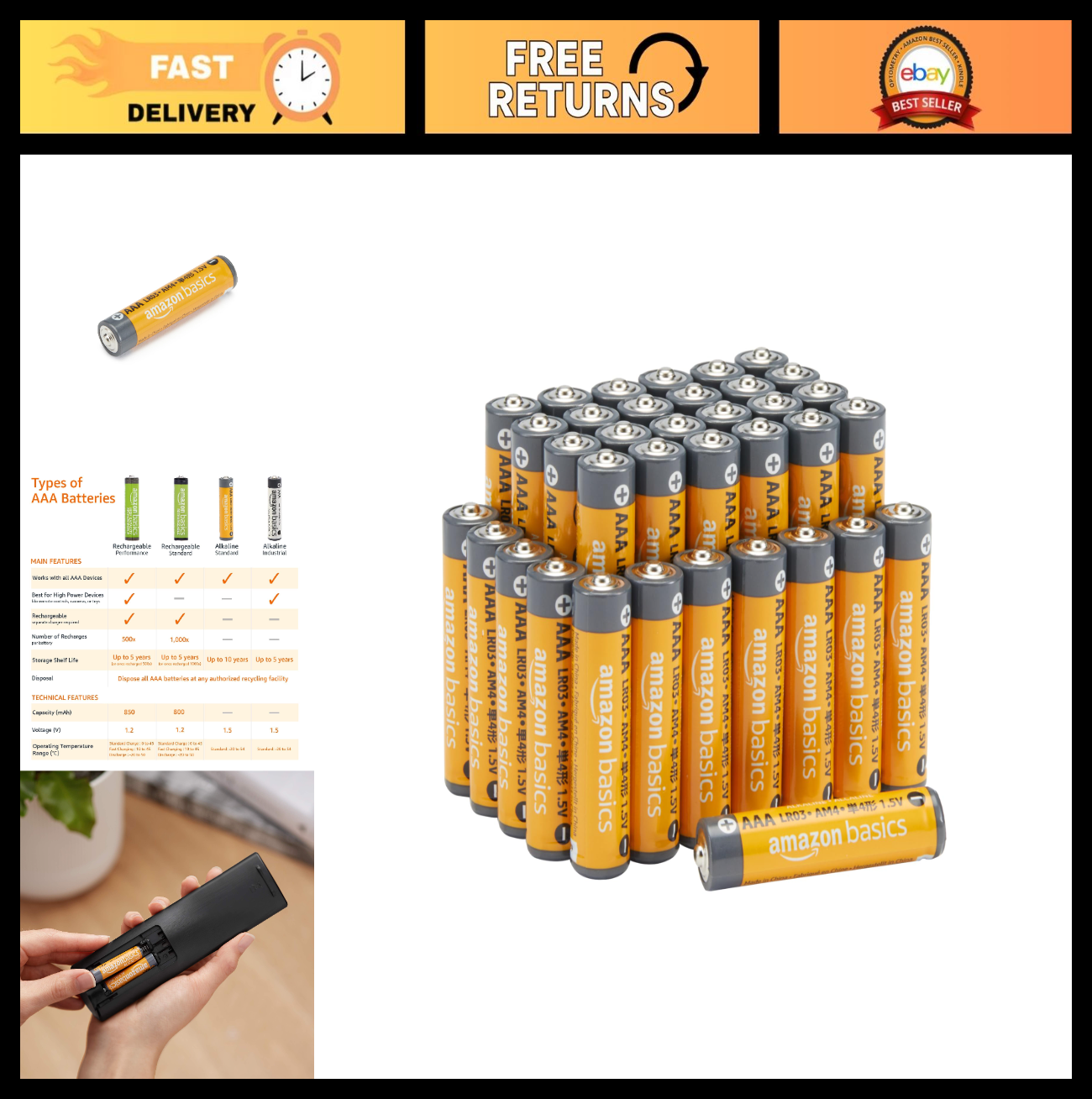 High Performance AAA Alkaline Batteries, 864 Count, 10 Year Shelf Life, Long Las0