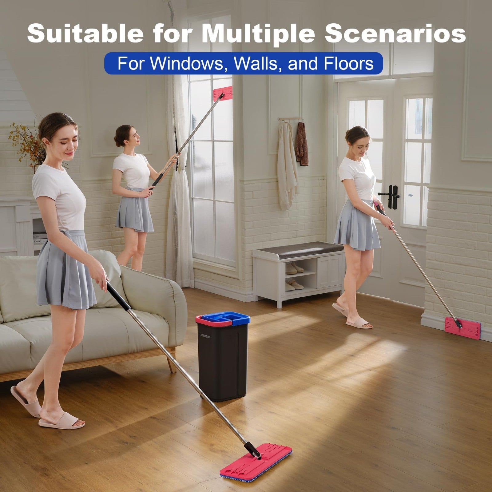 Flat Mop System with Bucket Set - Microfiber Mop for Hardwood, Tile & Glass, Wet6