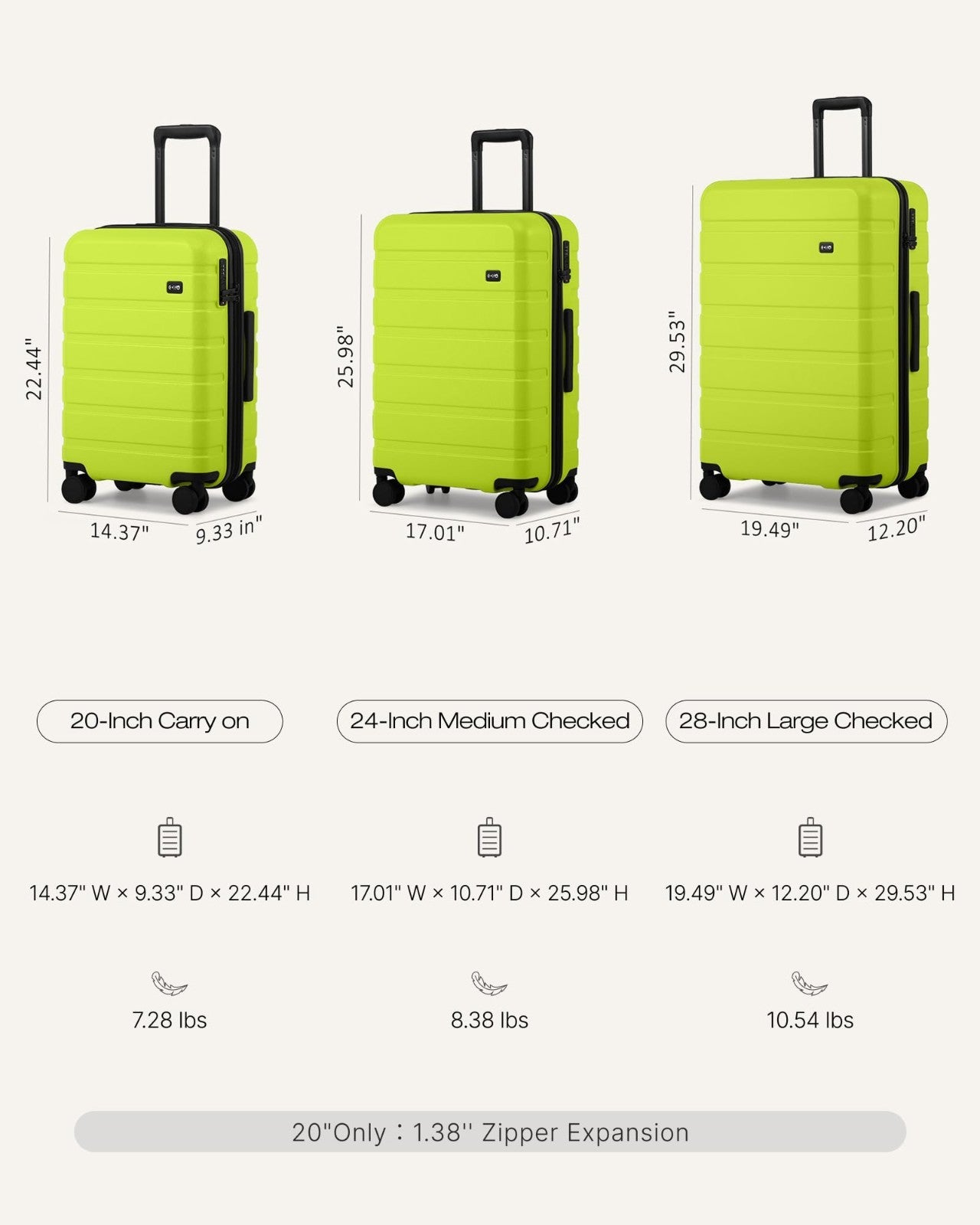 Lightweight 3-Piece Hardshell Luggage Set - Expandable, 360° Spinner Wheels, TSA8