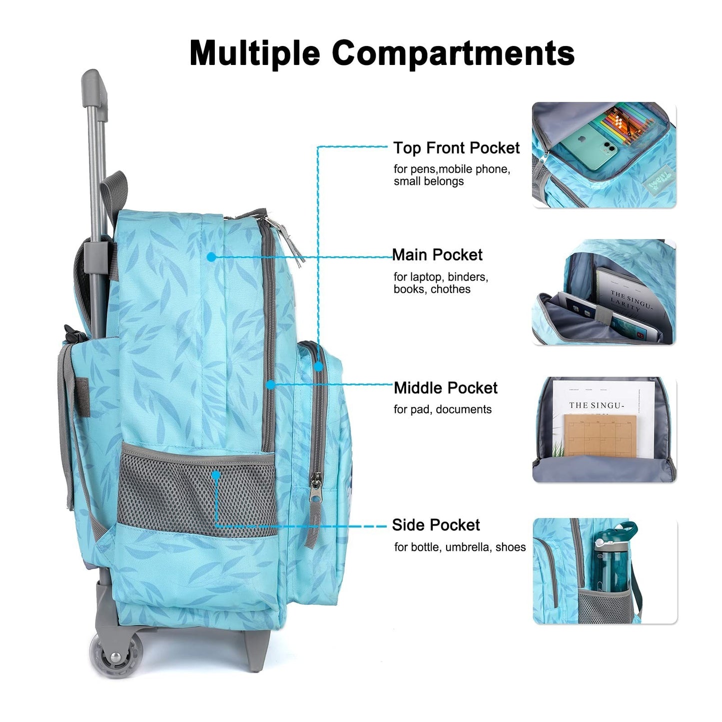 Wheeled Kids Backpack 18" with Lunch Bag, Double Handle, Koala Design for Boys &4