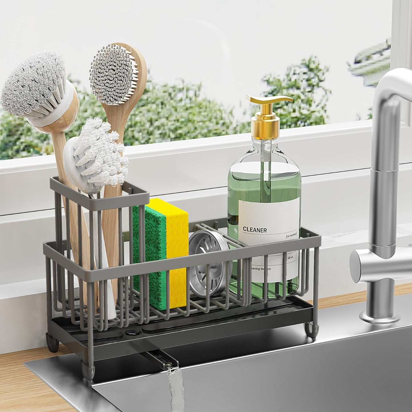 Kitchen Sink Sponge Holder Caddy Organizer   Rustproof 304 Stainless Steel, Dark1