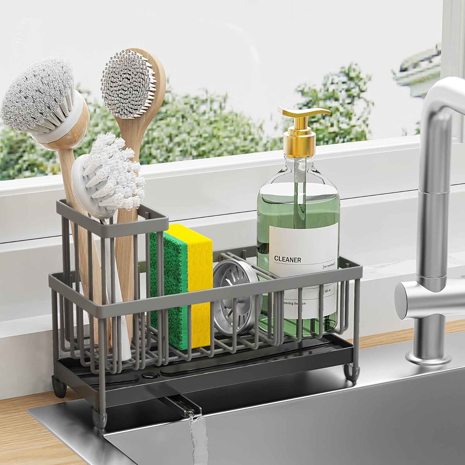 Kitchen Sink Sponge Holder Caddy Organizer   Rustproof 304 Stainless Steel, Dark1