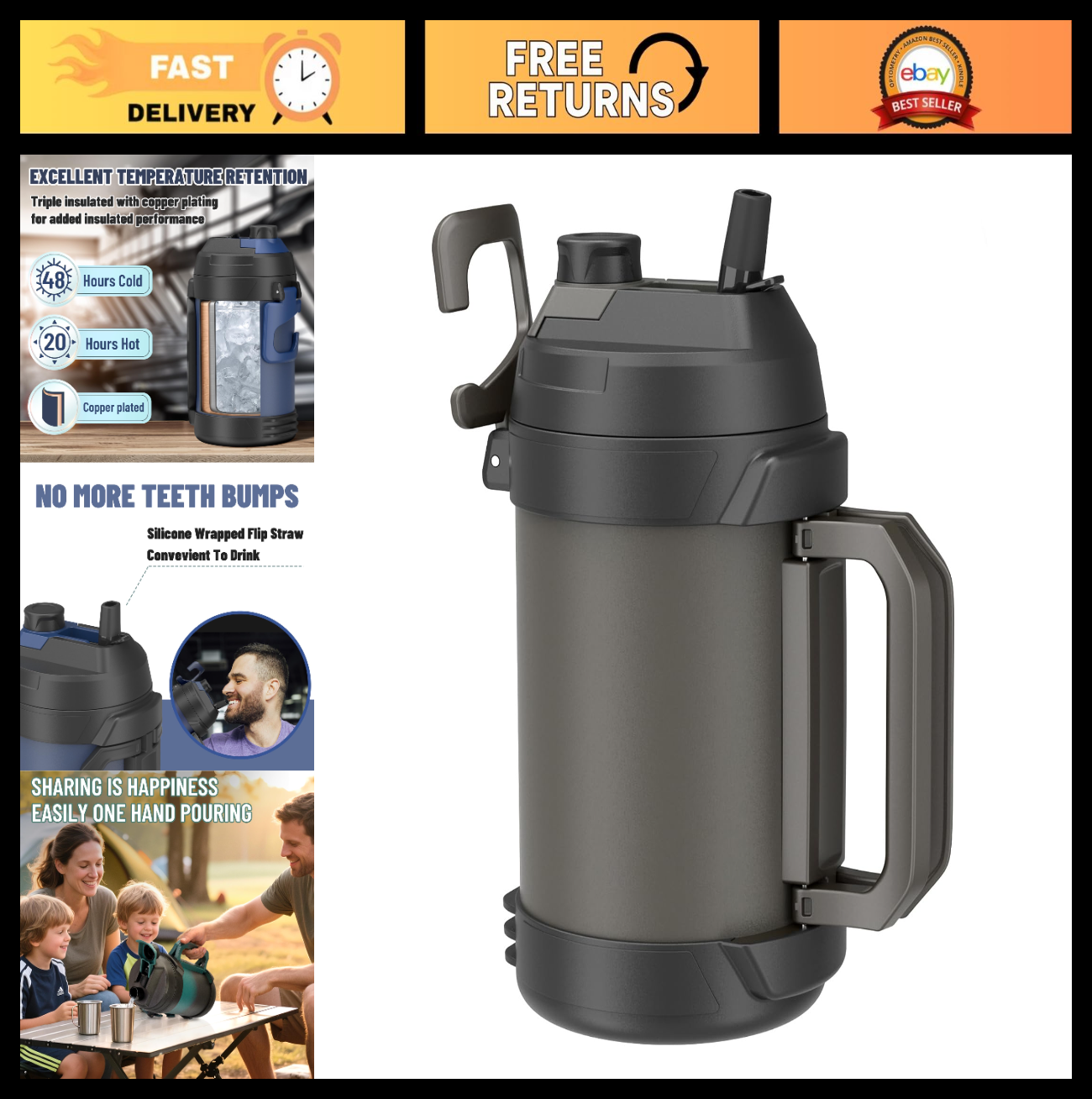 1 Gallon Insulated Water Jug with Straw & Spout - 48H Cold, No Sweat, 128 oz Spo0