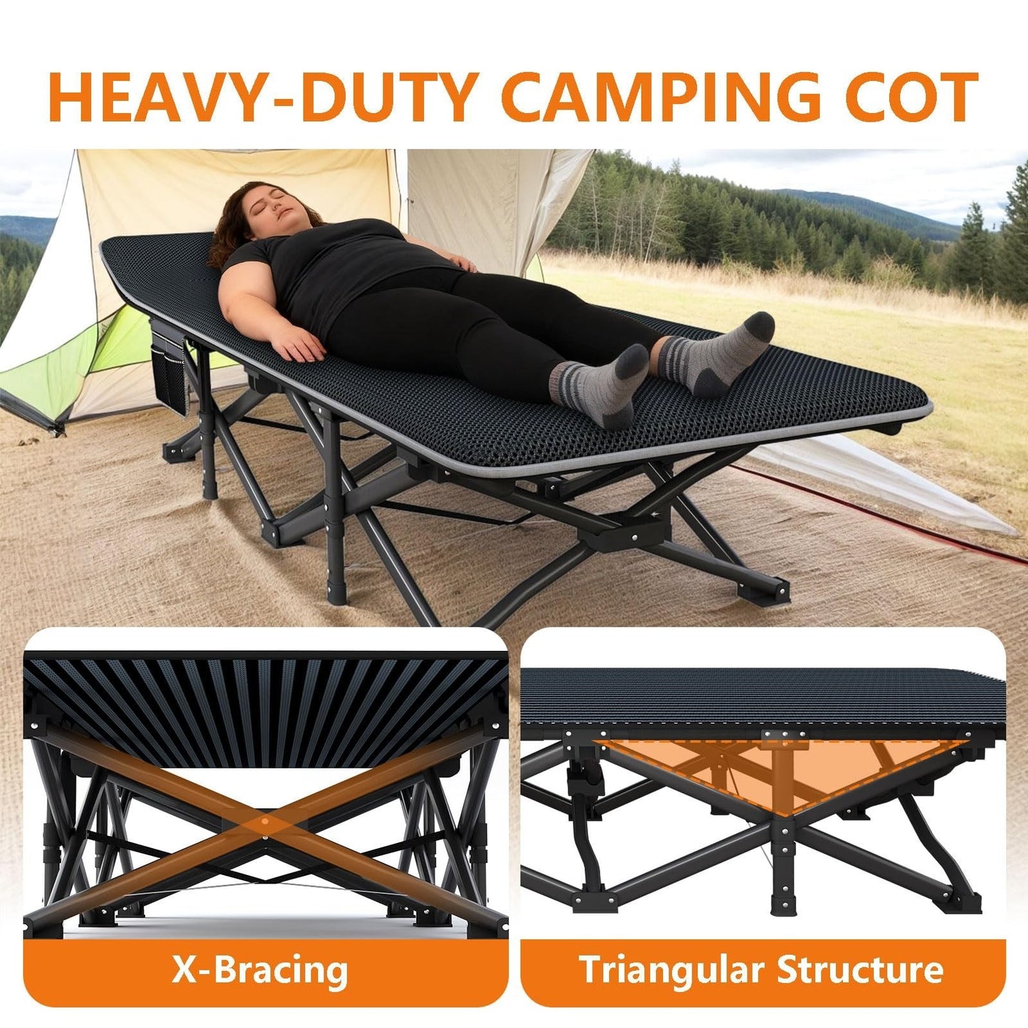 Oversized 31.5" Camping Cot for Adults   Heavy Duty 500LBS, Soft Sleeping Pad, C5