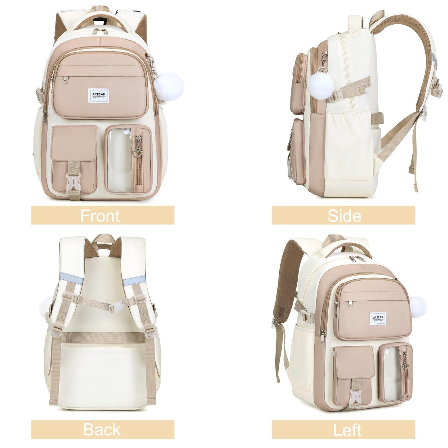 Stylish Girls Backpack with Lunch Bag & Pencil Pouch   Teen Laptop Bookbag, Khak6