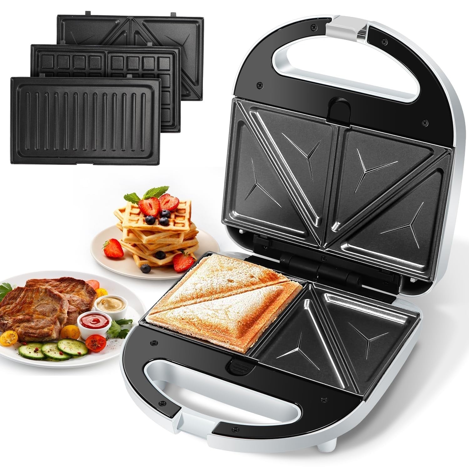 3-in-1 Sandwich Maker & Waffle Maker - Non-Stick Electric Grill with Cool Touch1
