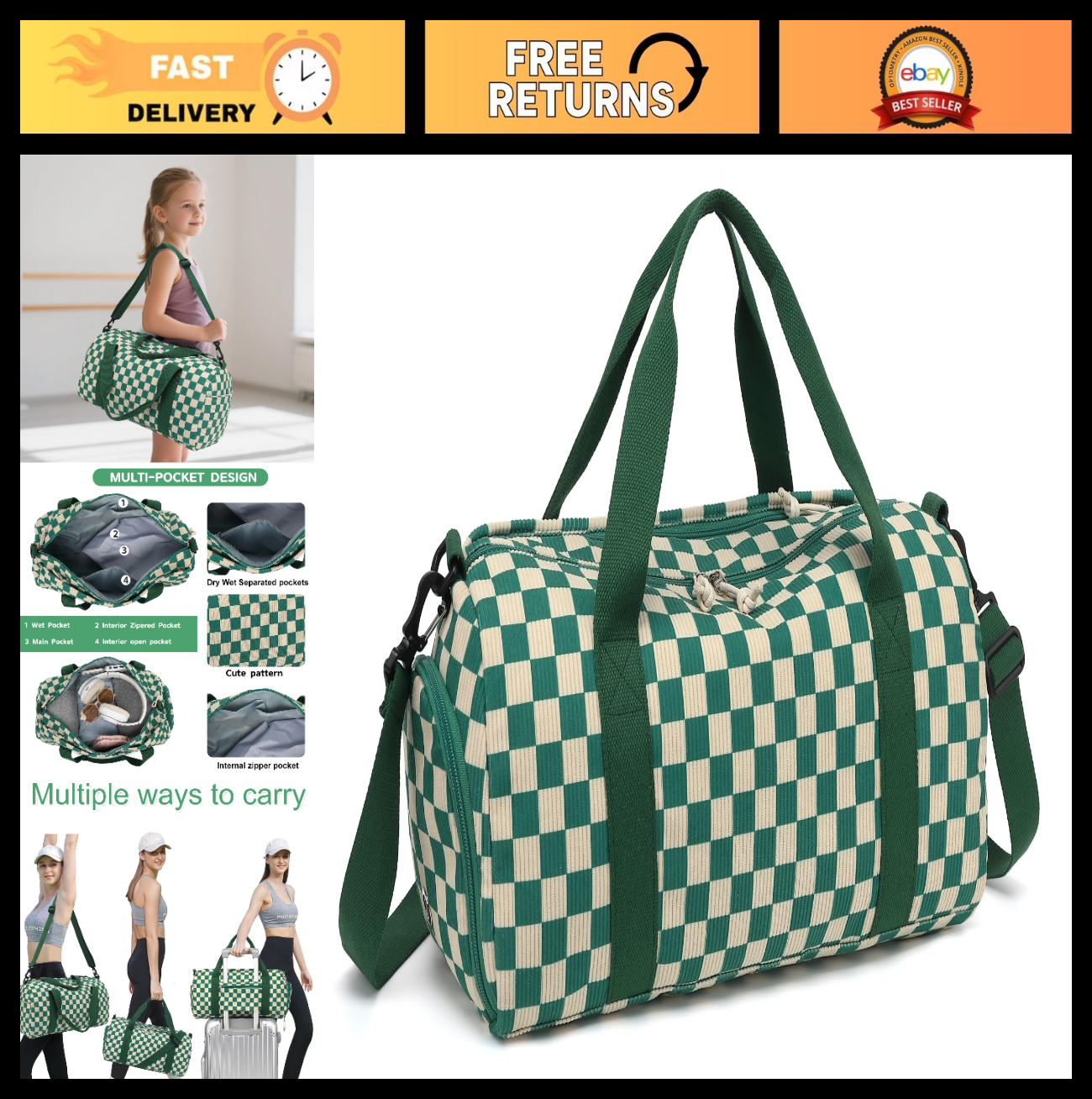 Cute Duffle Bag for Girls - Waterproof Gym Bag with Shoe Compartment & Wet Pocke0