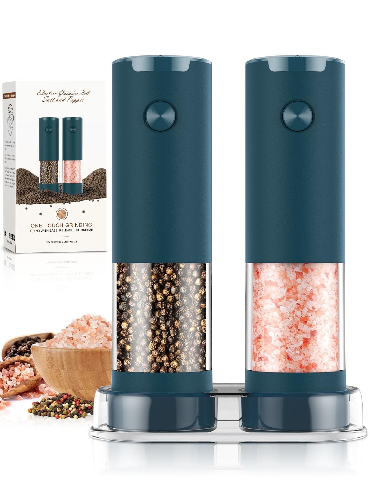 Automatic Electric Salt and Pepper Grinder Set   Adjustable Coarseness, LED, Lar1
