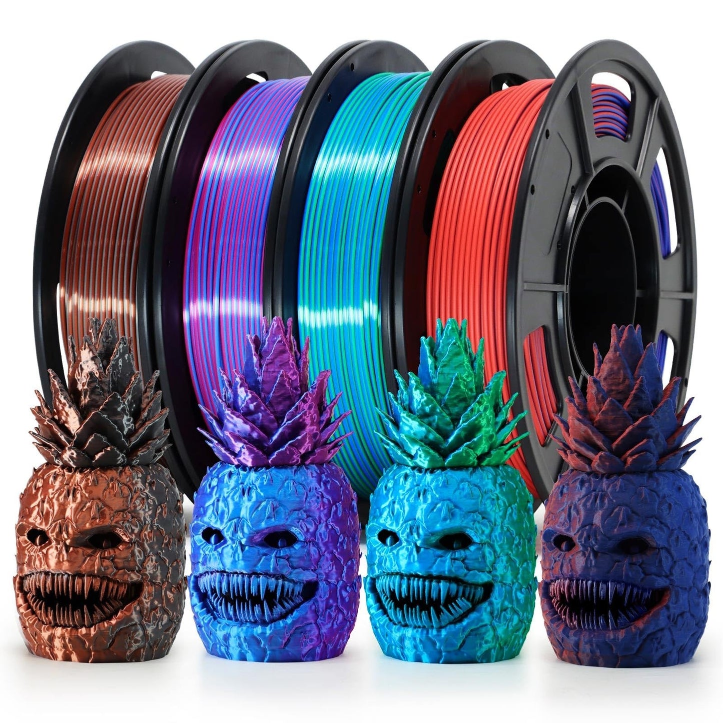 Dual-Color PLA Filament 1kg, 4x250g, Silk & Matte Finishes, FDM Printer Compatib0