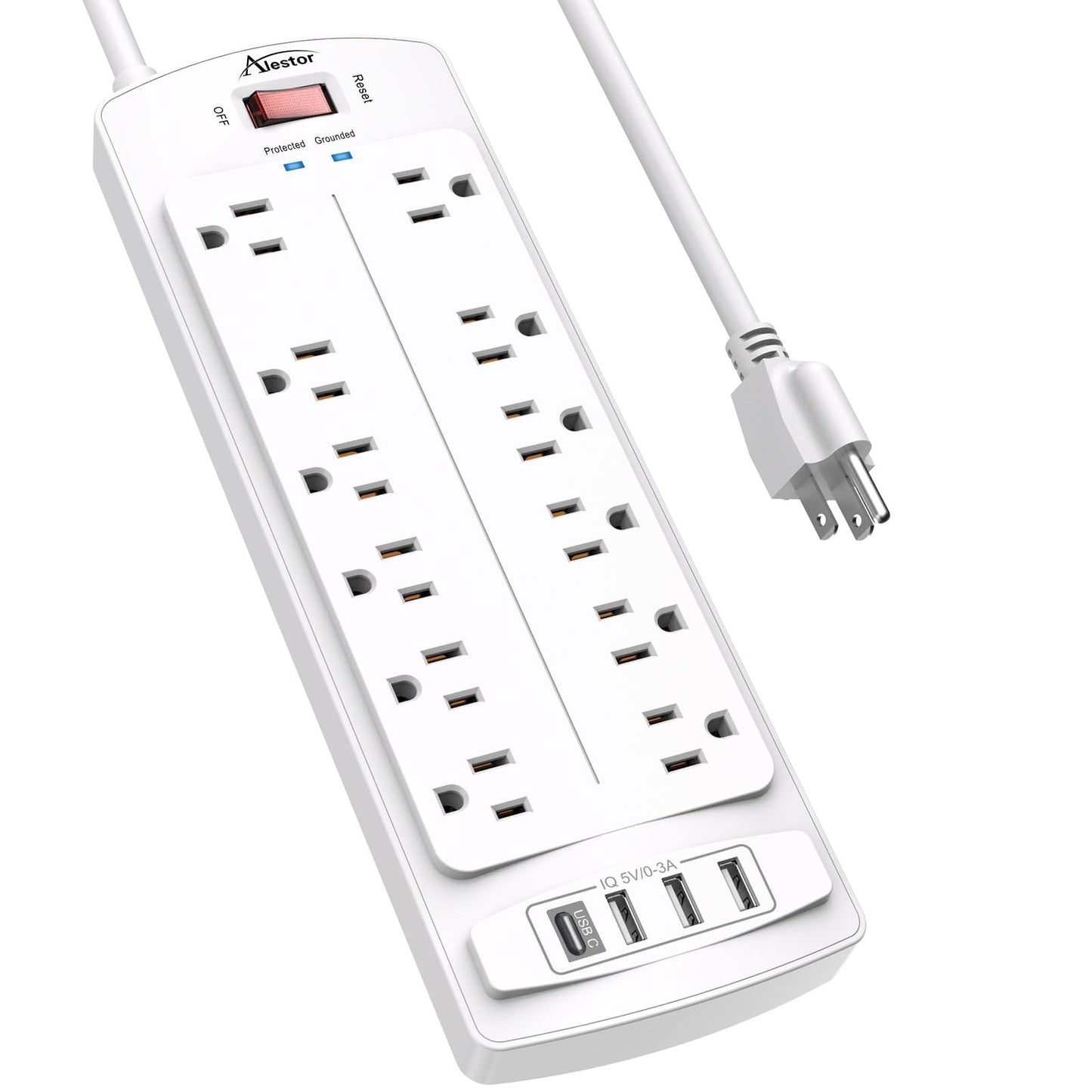 Surge Protector Power Strip with 12 Outlets & 4 USB Ports, 6ft Cord, 2700J, ETL1