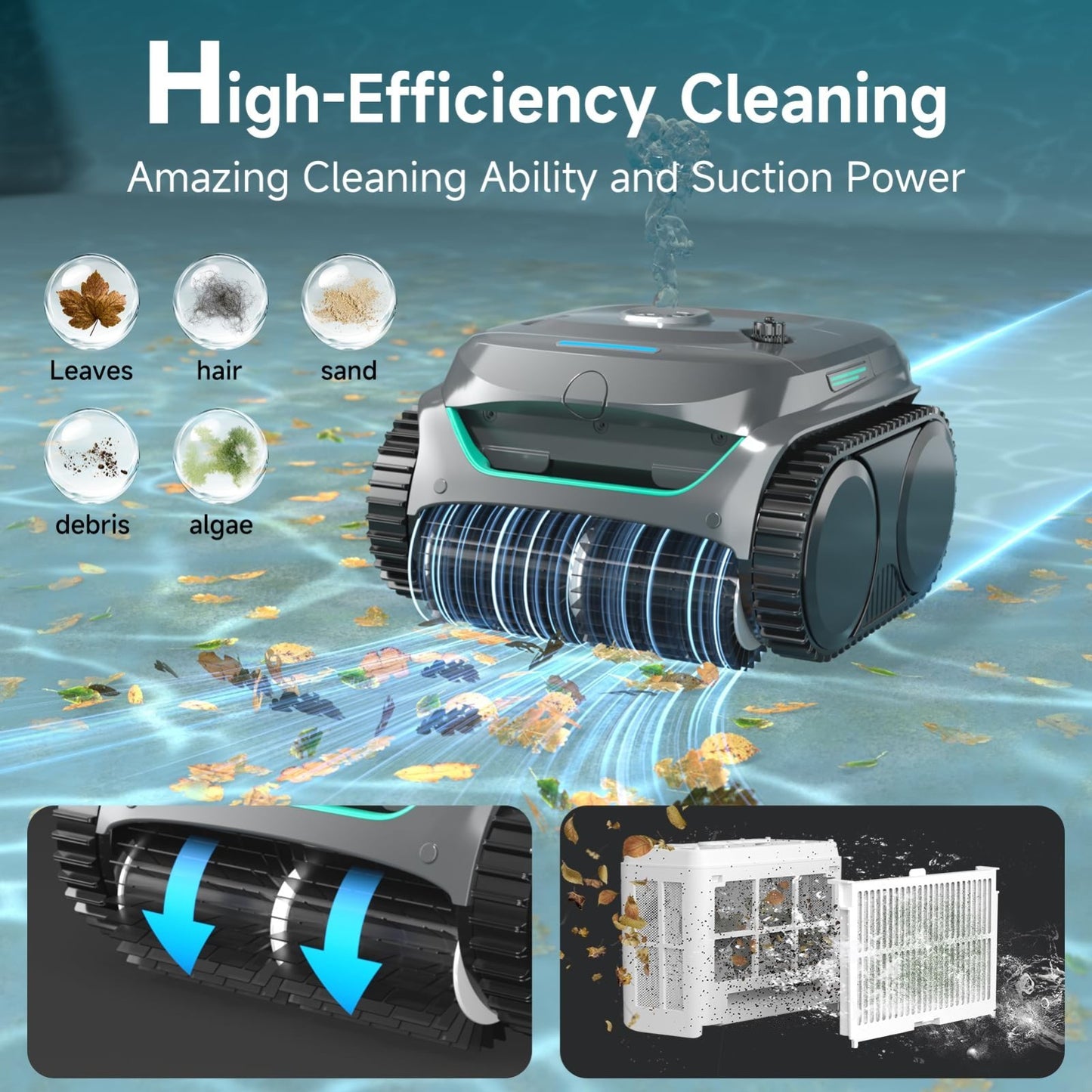 Cordless Pool Vacuum Robot for Inground Pools | 2152 Sq.ft Cleaning, App Control2