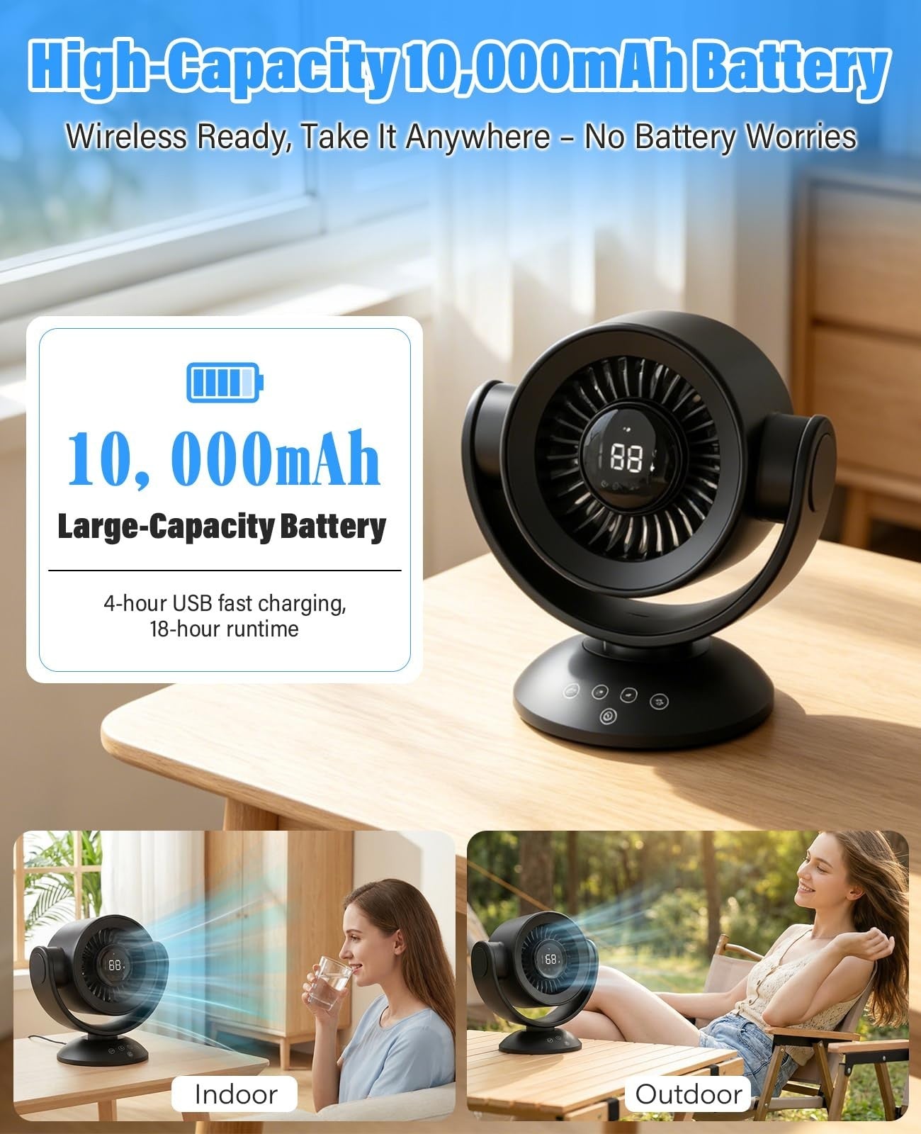 Quiet Air Circulator Fan with Remote, 90° Vertical & 120° Oscillating, 100 Speed6