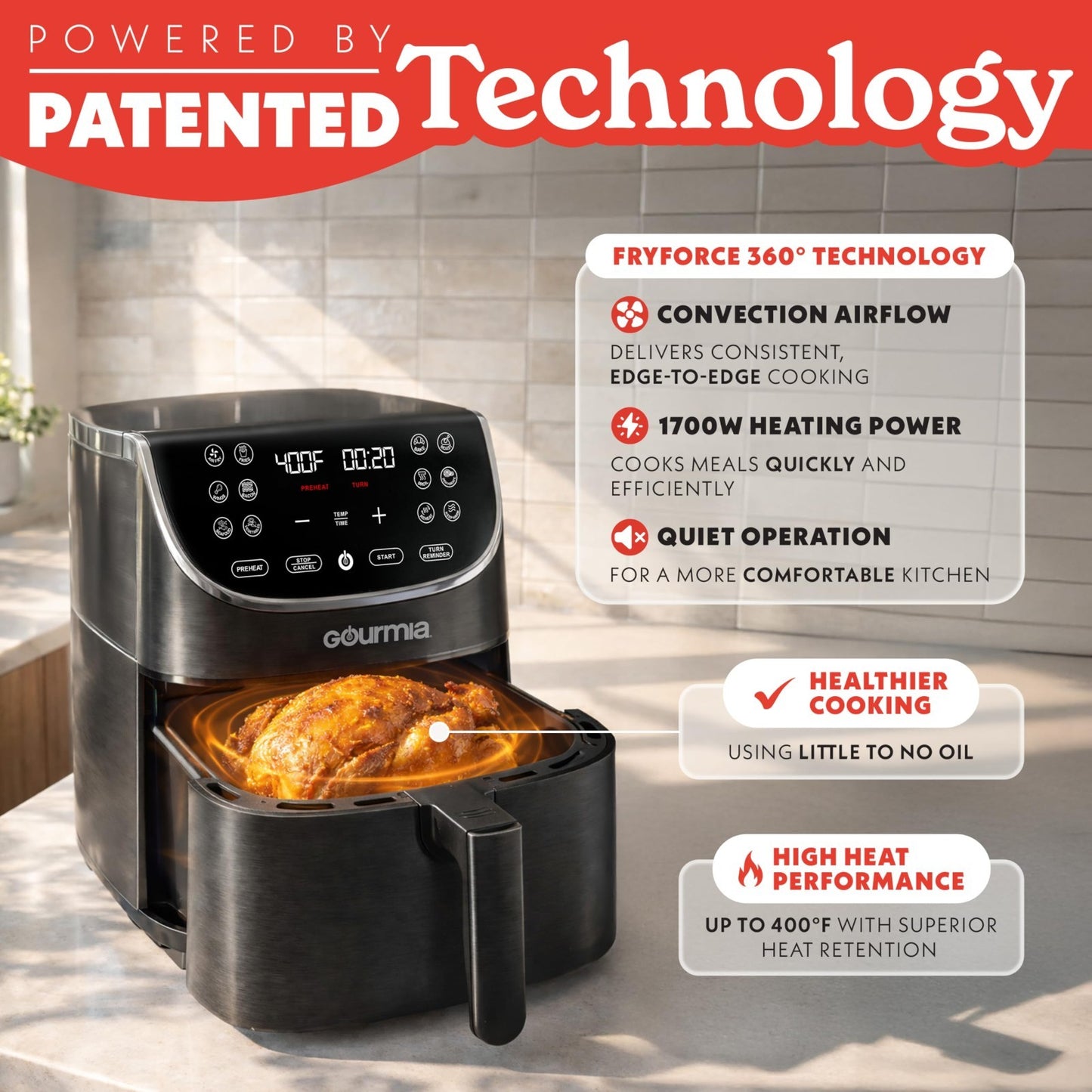 7 Qt Air Fryer with LED Display, 12 Presets, FryForce 360°, Nonstick Basket, Bla5