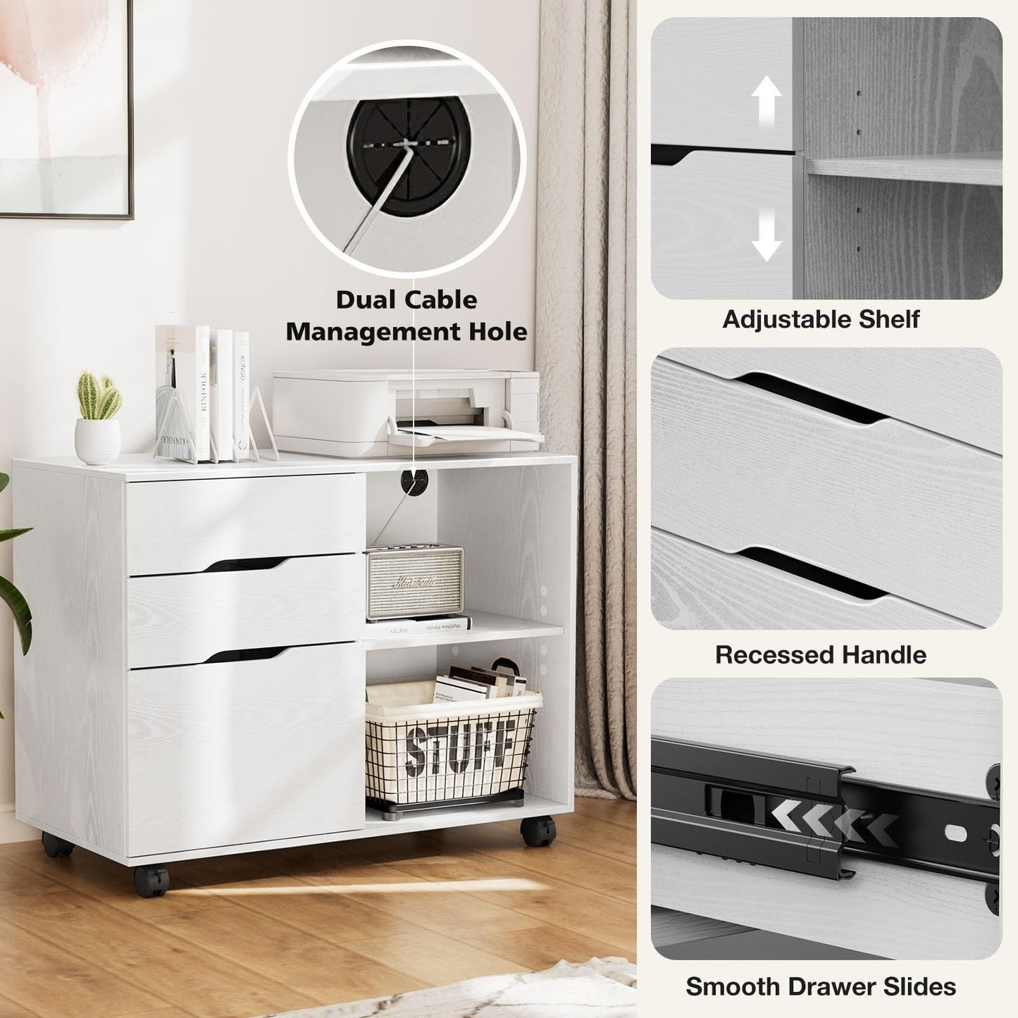3 Drawer File Cabinet   Rolling Lateral Storage, Adjustable Shelves, Home Office4