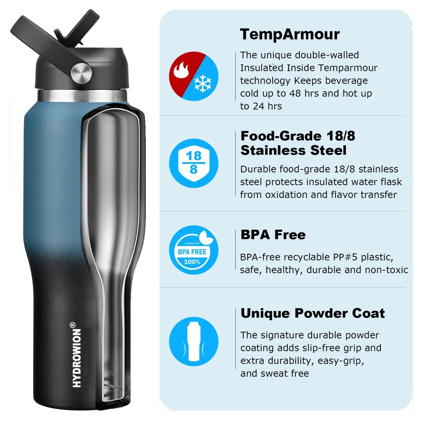 Insulated Travel Water Bottle - Fits Car Cup Holder, Keeps Drinks Hot/Cold 48Hrs3