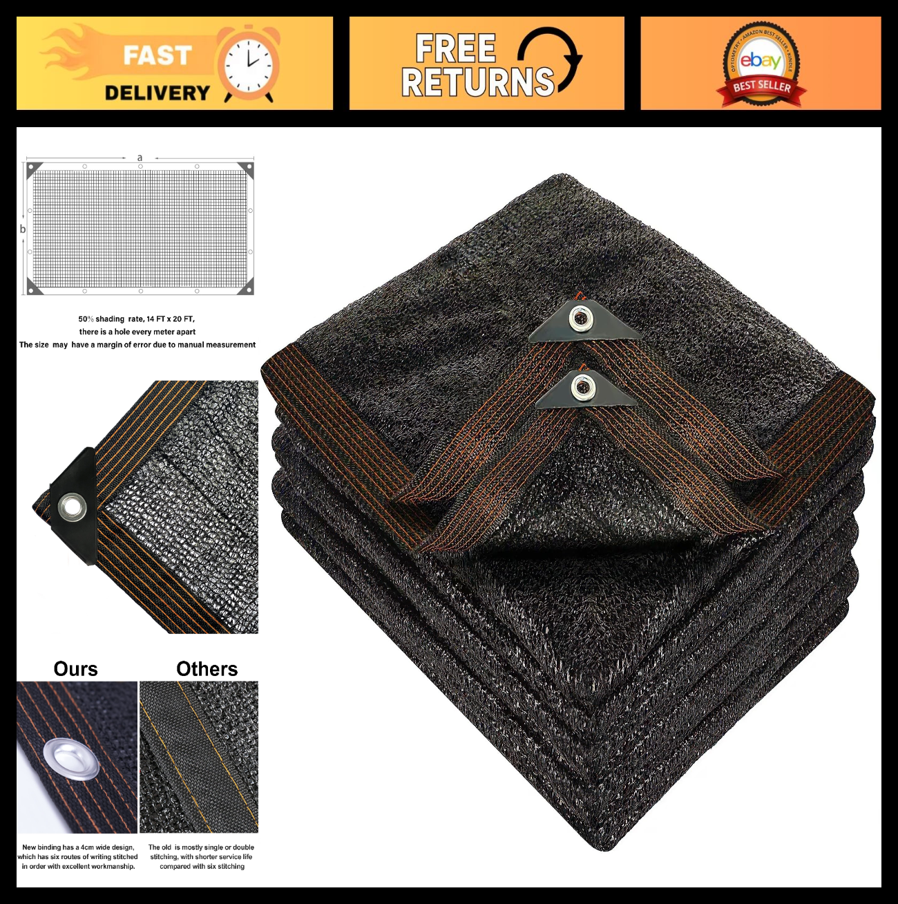 50% Black Shade Cloth 14x20 FT Durable Mesh Tarp with Grommets for Garden, Green0