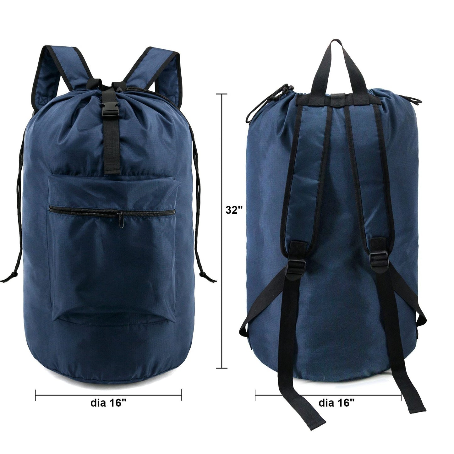 Navy Blue Travel Laundry Bag with Drawstring & Handle - Washable Hamper Sack for2