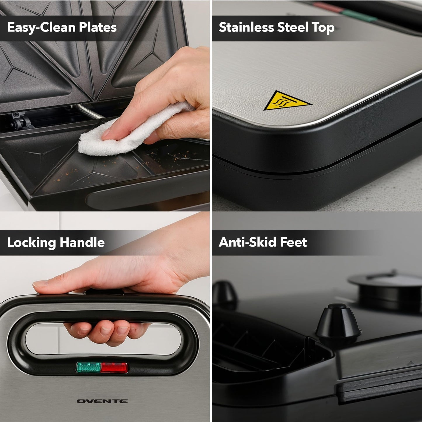 Electric Sandwich Maker - Non-Stick Plates, Cool Touch Handle, Easy Clean, Ideal3