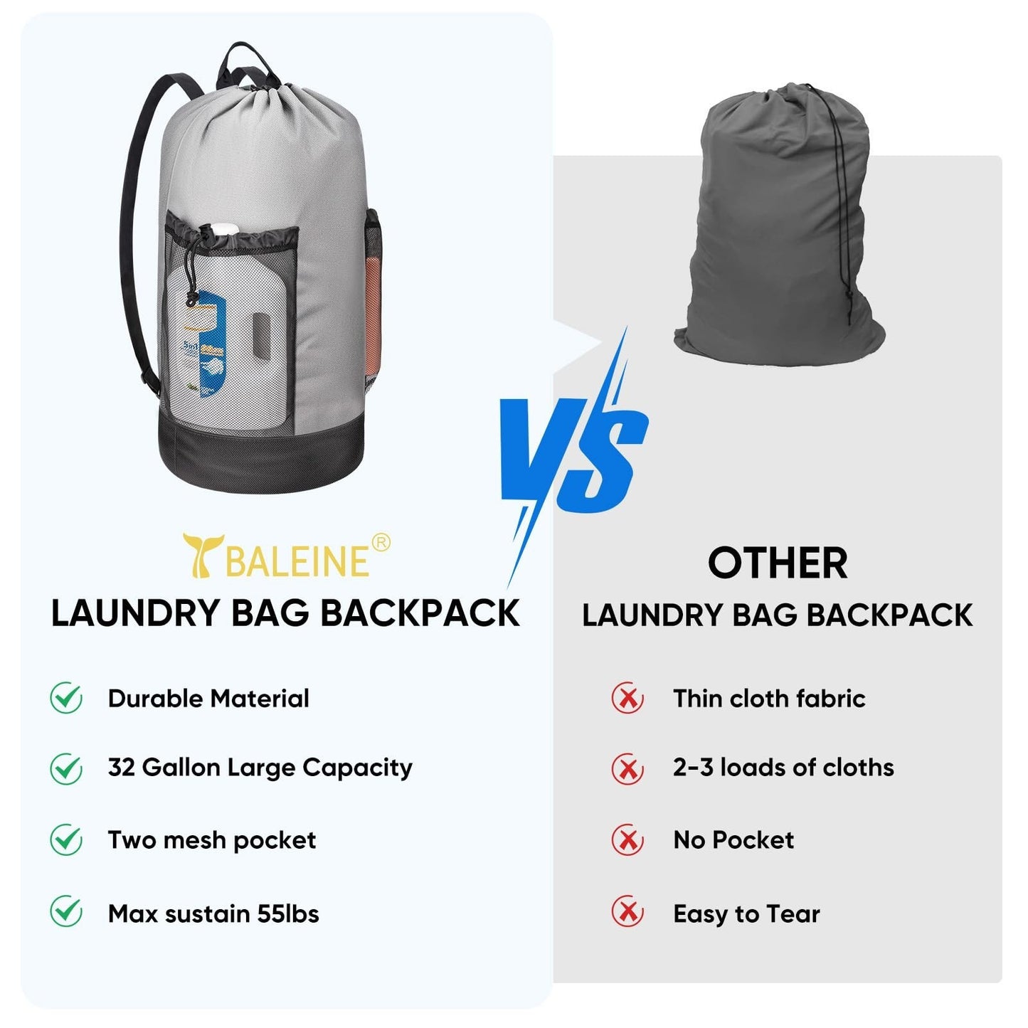 120L Large Laundry Backpack Bag - Durable Oxford Fabric, Shoulder Straps & Mesh5
