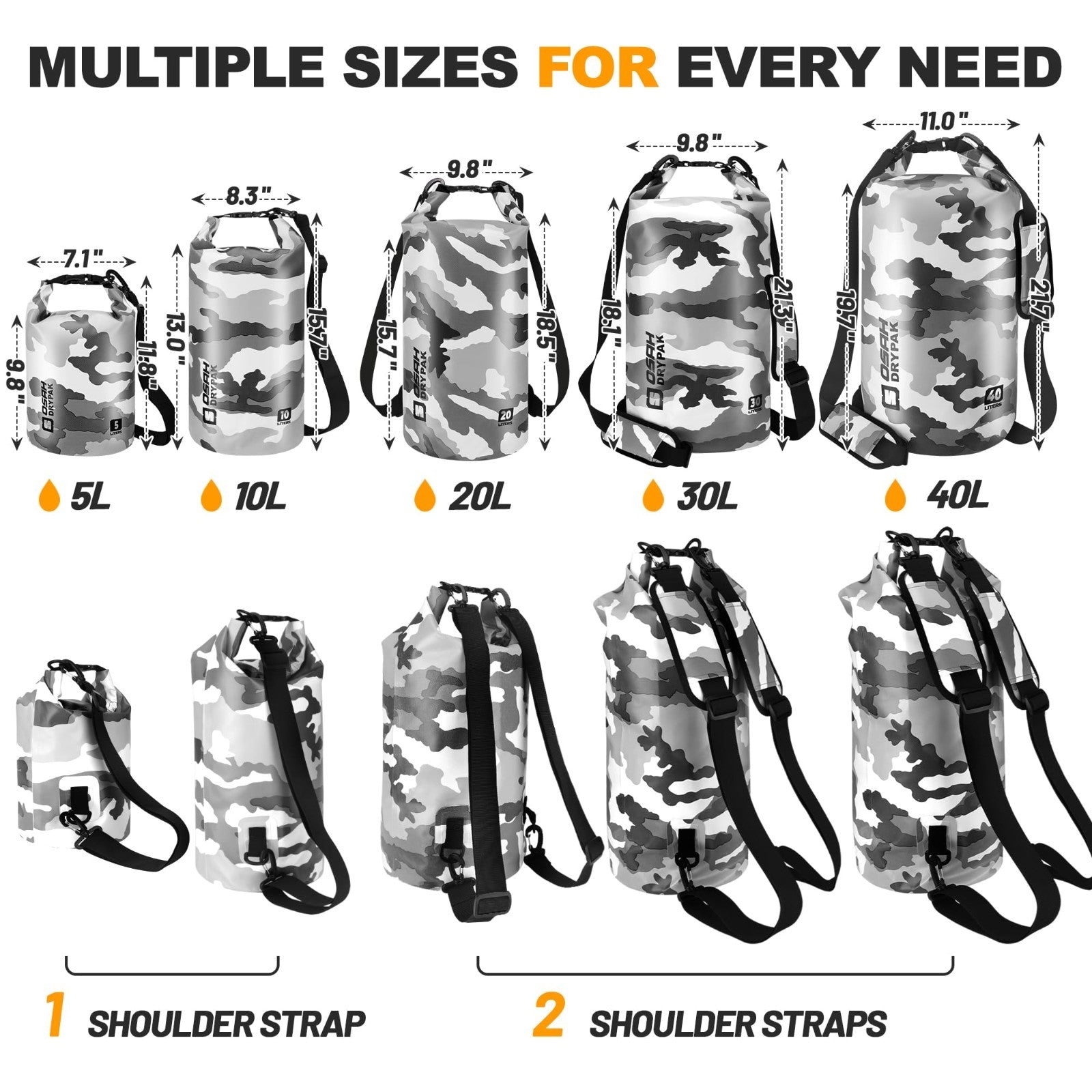 Waterproof Dry Bag - 5L/10L/20L/30L/40L Roll Top Backpack with Phone Case for Tr2