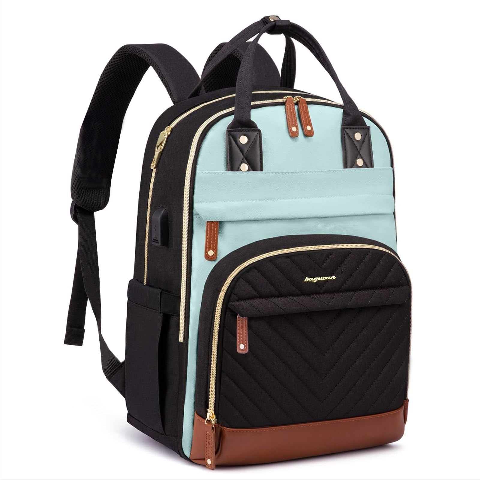 Stylish Waterproof Laptop Backpack for Women   15.6" USB Charging College Bag, A7