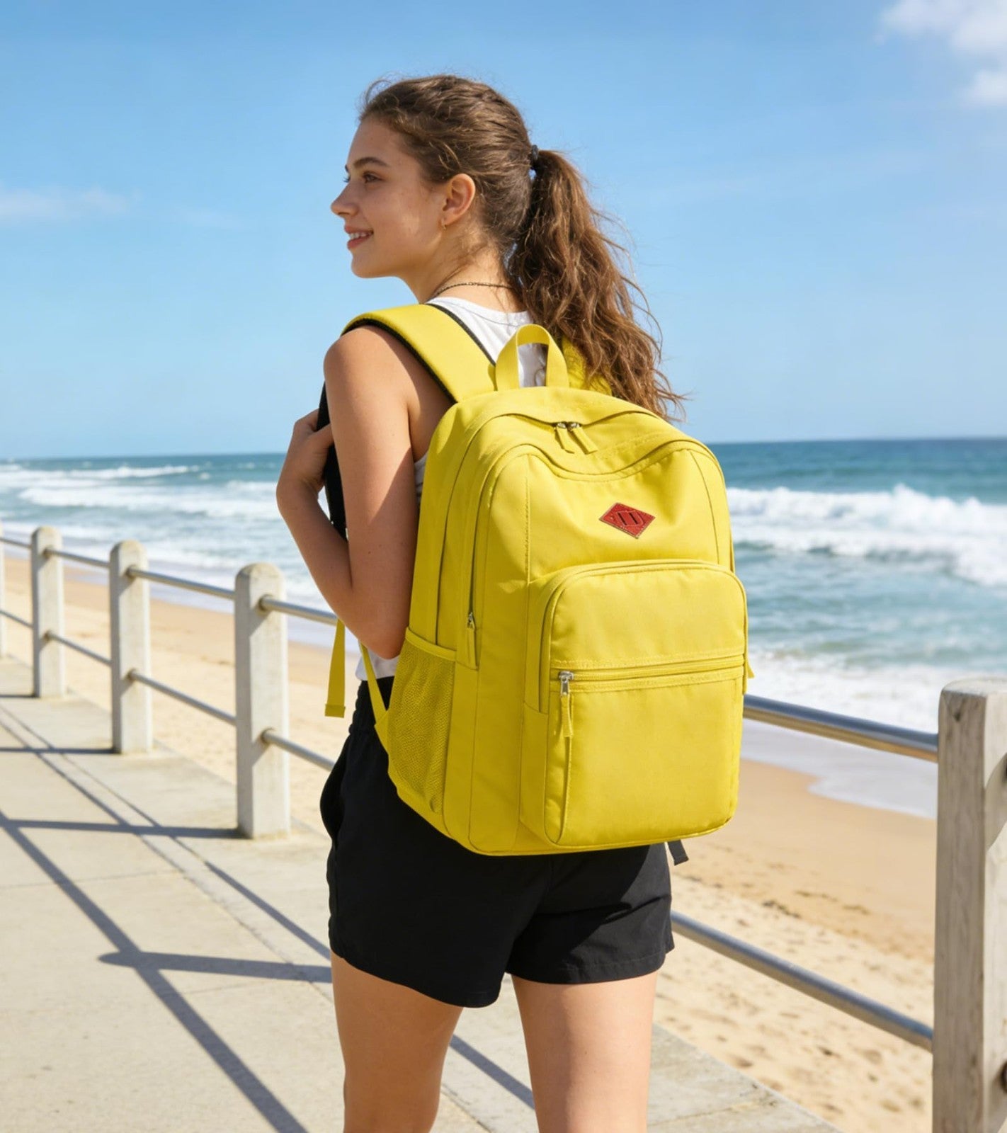 Classic Women's Travel Backpack, Water Resistant College Bookbag, Yellow2