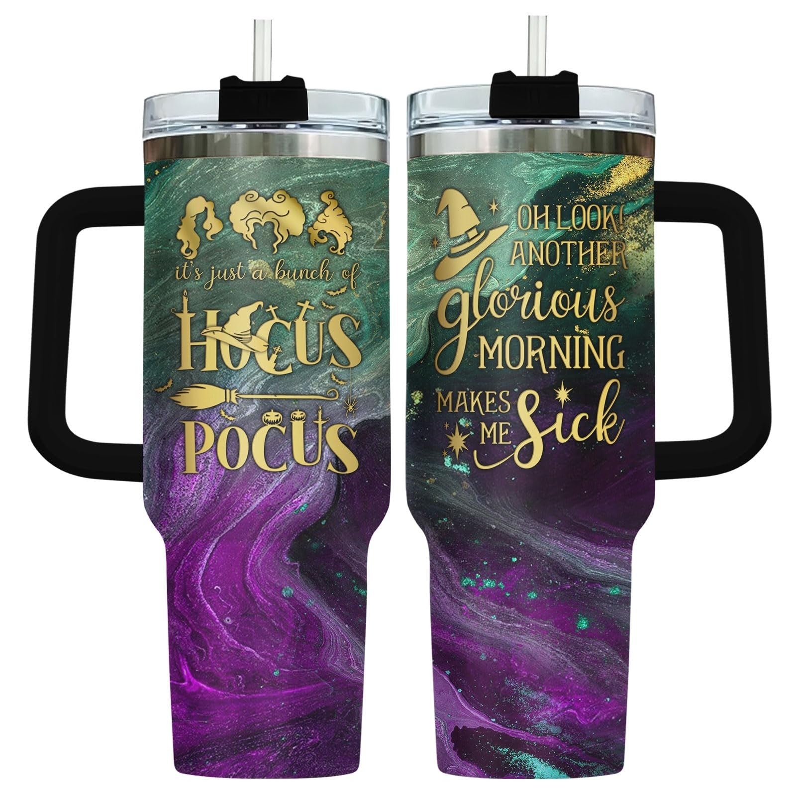40oz Insulated Tumbler with Handle & Straw   Engraved Stainless Steel Coffee Cup1