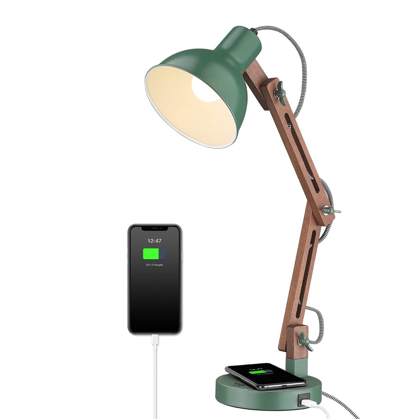 LED Desk Lamp with Wireless Charger & USB C Port, Swing Arm Reading Light for Ho1
