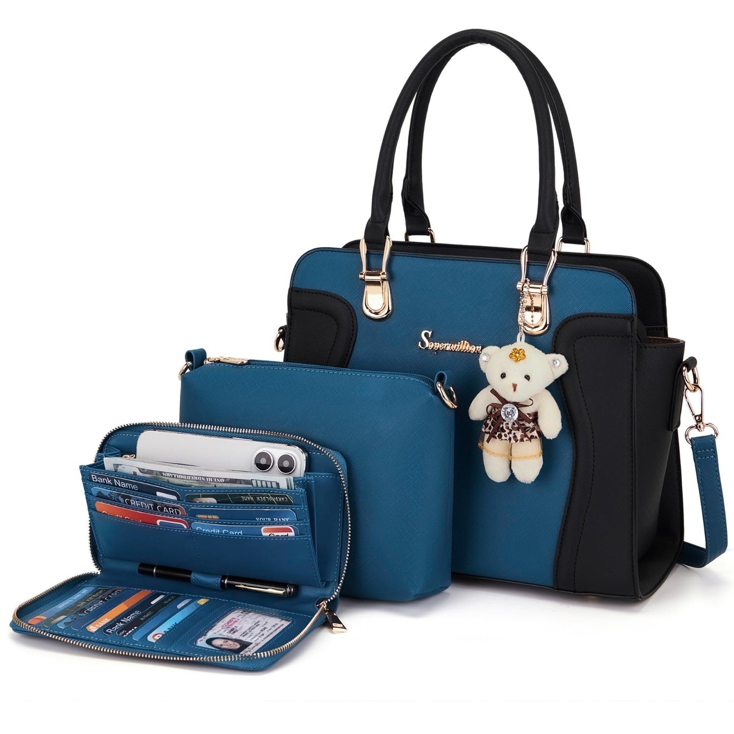 Stylish 3pcs Women's Shoulder Handbags Set - Satchel, Purse & Wallet Combo1