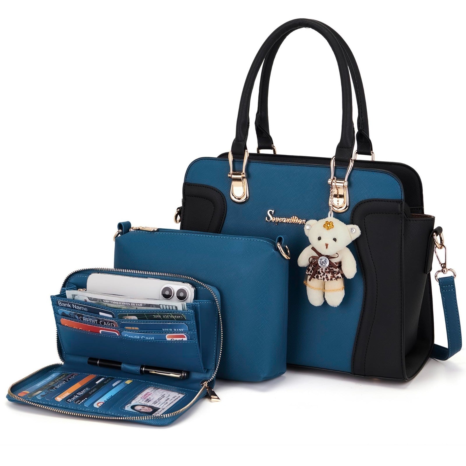 Stylish 3pcs Women's Shoulder Handbags Set - Satchel, Purse & Wallet Combo1