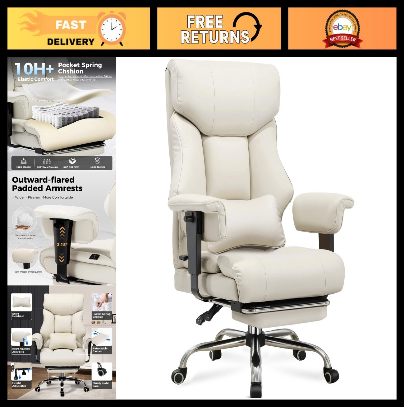 Big & Tall Gaming Chair 400lbs Heavy Duty Office Chair with Footrest, Ergonomic0