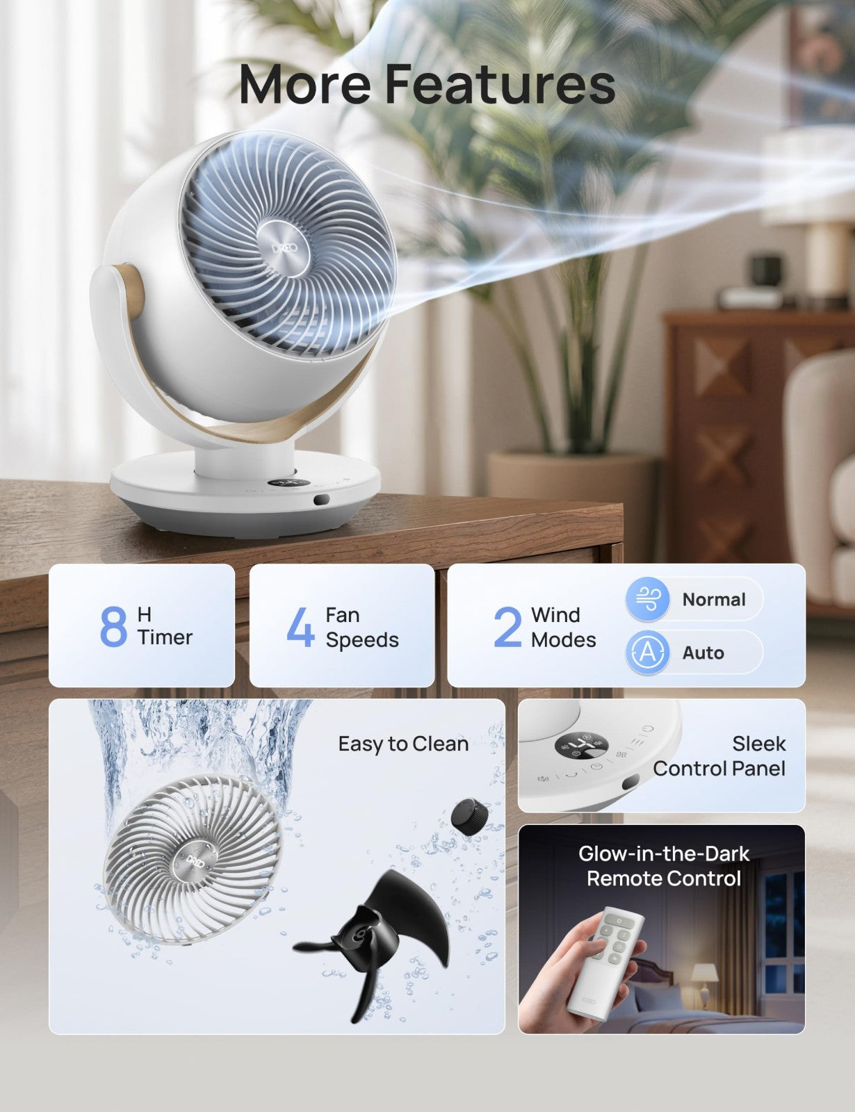 11" Desk Fan with Remote   Powerful 65ft Airflow, 4 Speeds, 90° Oscillating, Qui6
