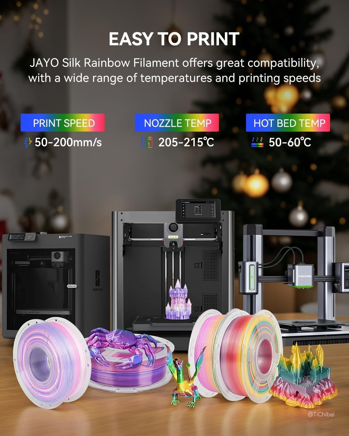 Silk Rainbow PLA+ 3D Printer Filament 1.75mm, 1.1kg, Color Changing, Gloss Finis7