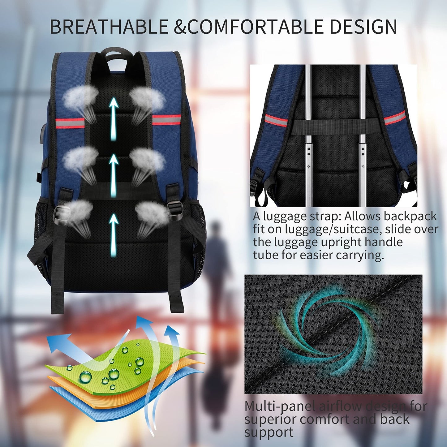 Water Resistant 17.3" Laptop Backpack   College School Bookbag, USB Charging Por4