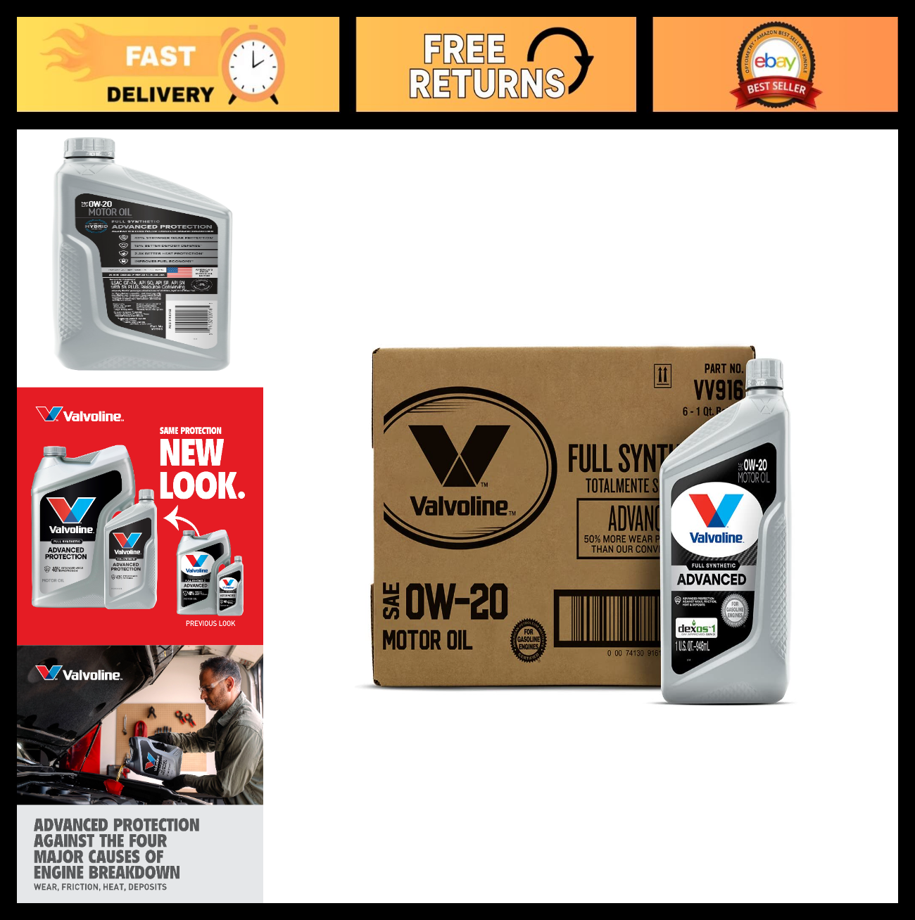 Full Synthetic 0W 20 Motor Oil   1 QT, Case of 6   Advanced Engine Protection0