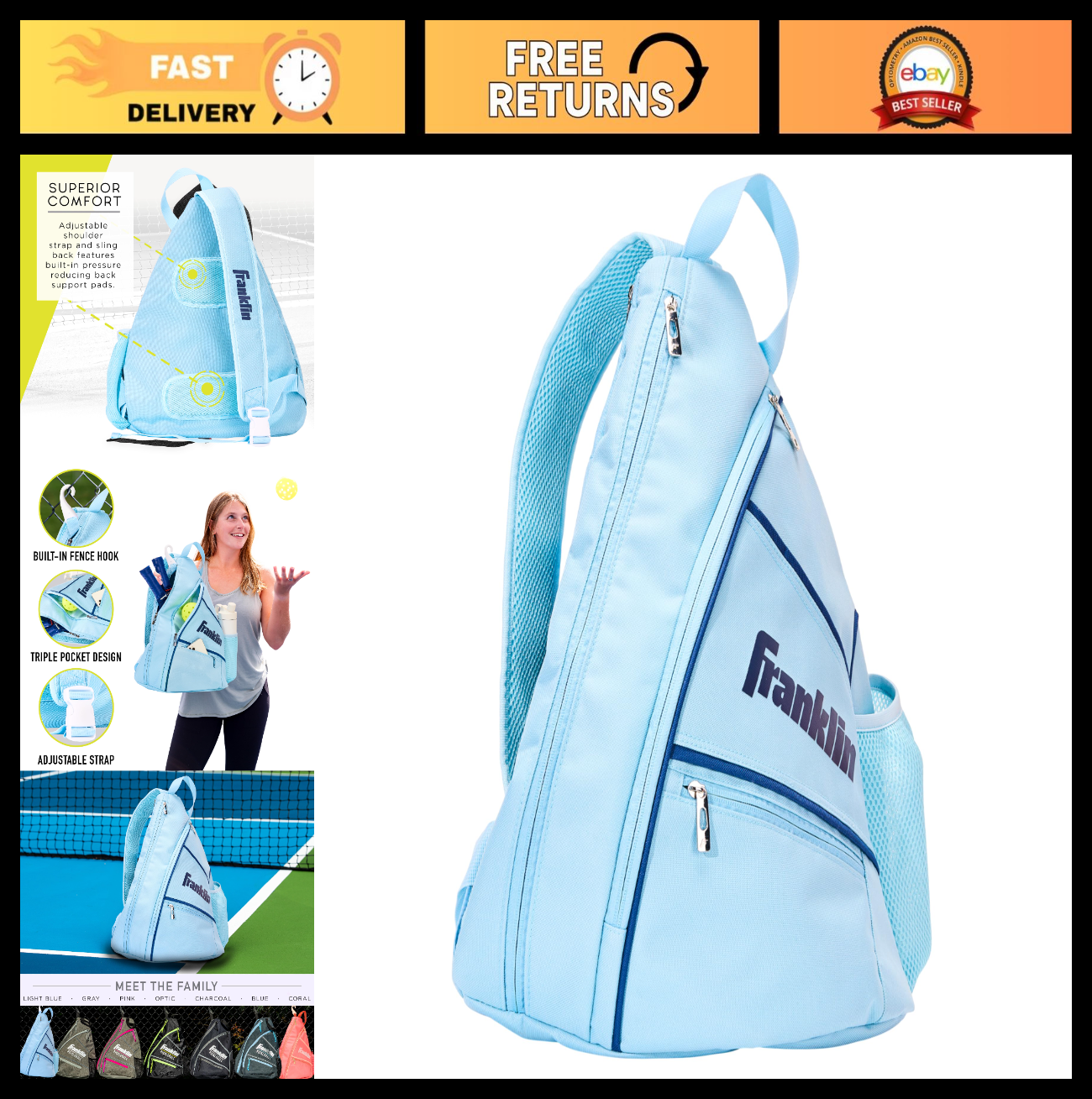 Pickleball Sling Bag Backpack - Lightweight, Durable, Adjustable Straps, Storage6