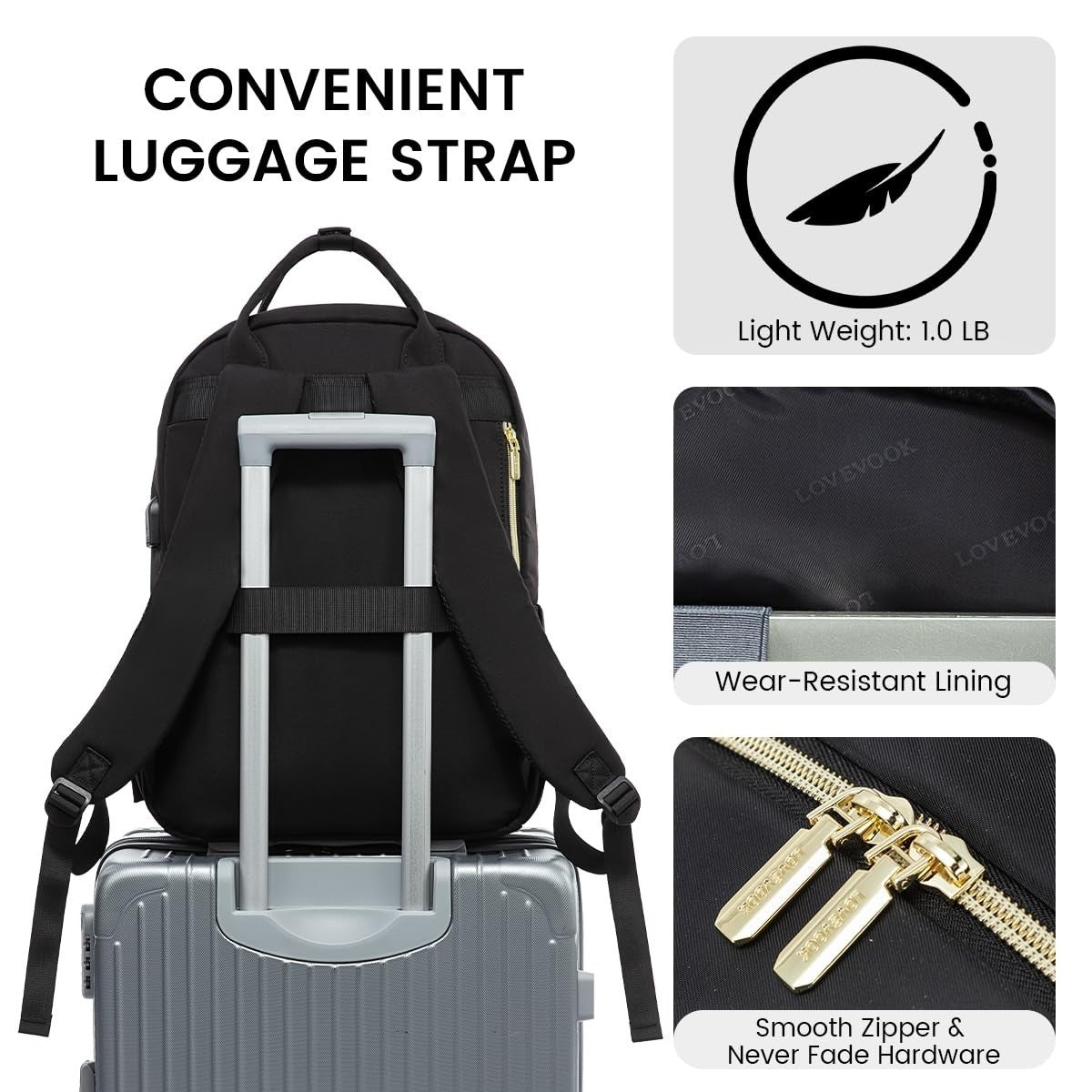 Stylish Water Resistant Laptop Backpack for Women, Travel Work Bag with USB Port5
