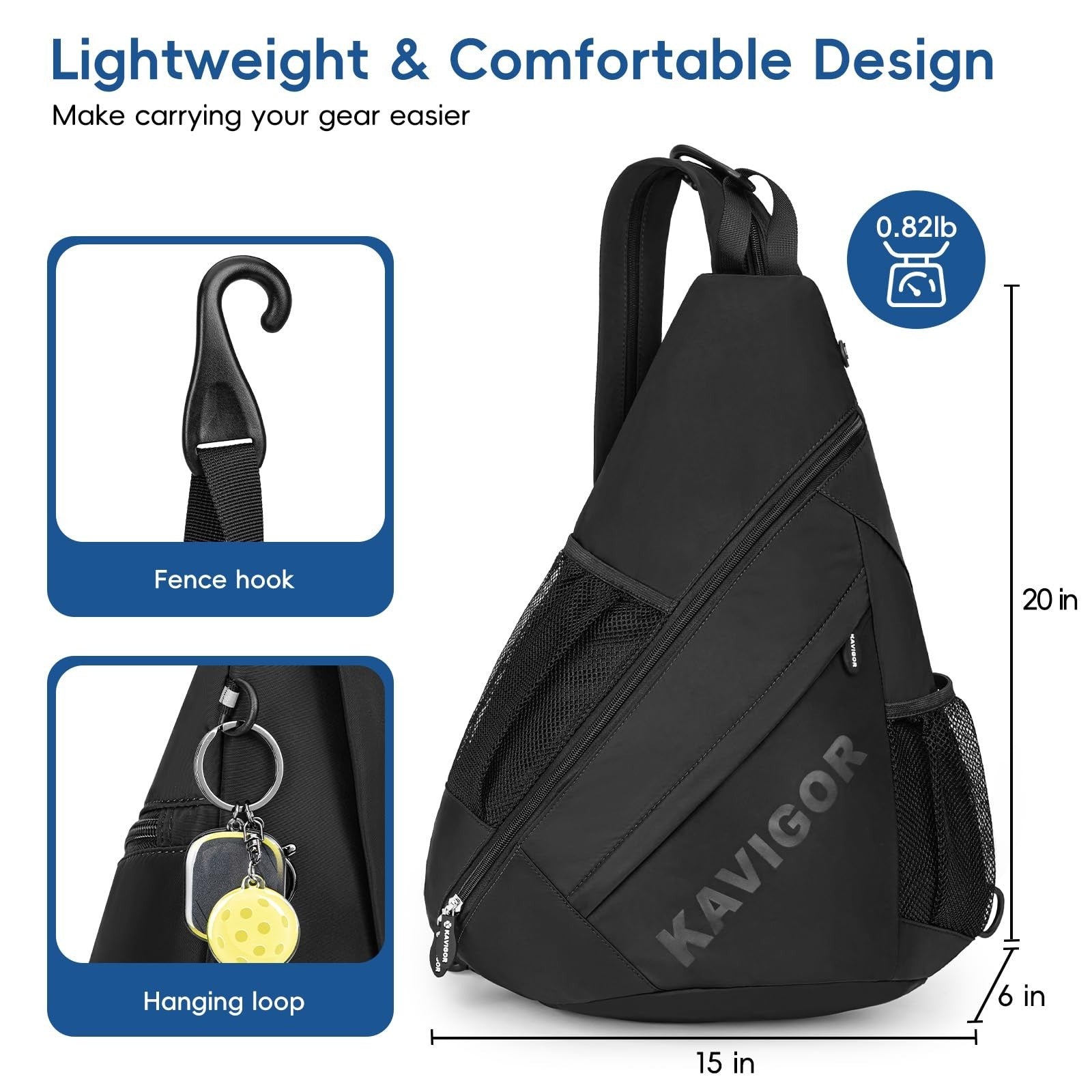 Ultra-Light Pickleball Sling Bag, Convertible Backpack with Wet/Dry Pocket, Fits4