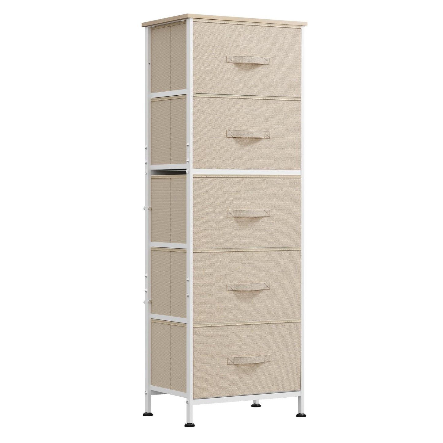 Tall Dresser for Bedroom - 5 Drawer Vertical Storage Chest, Cream White, Small S1