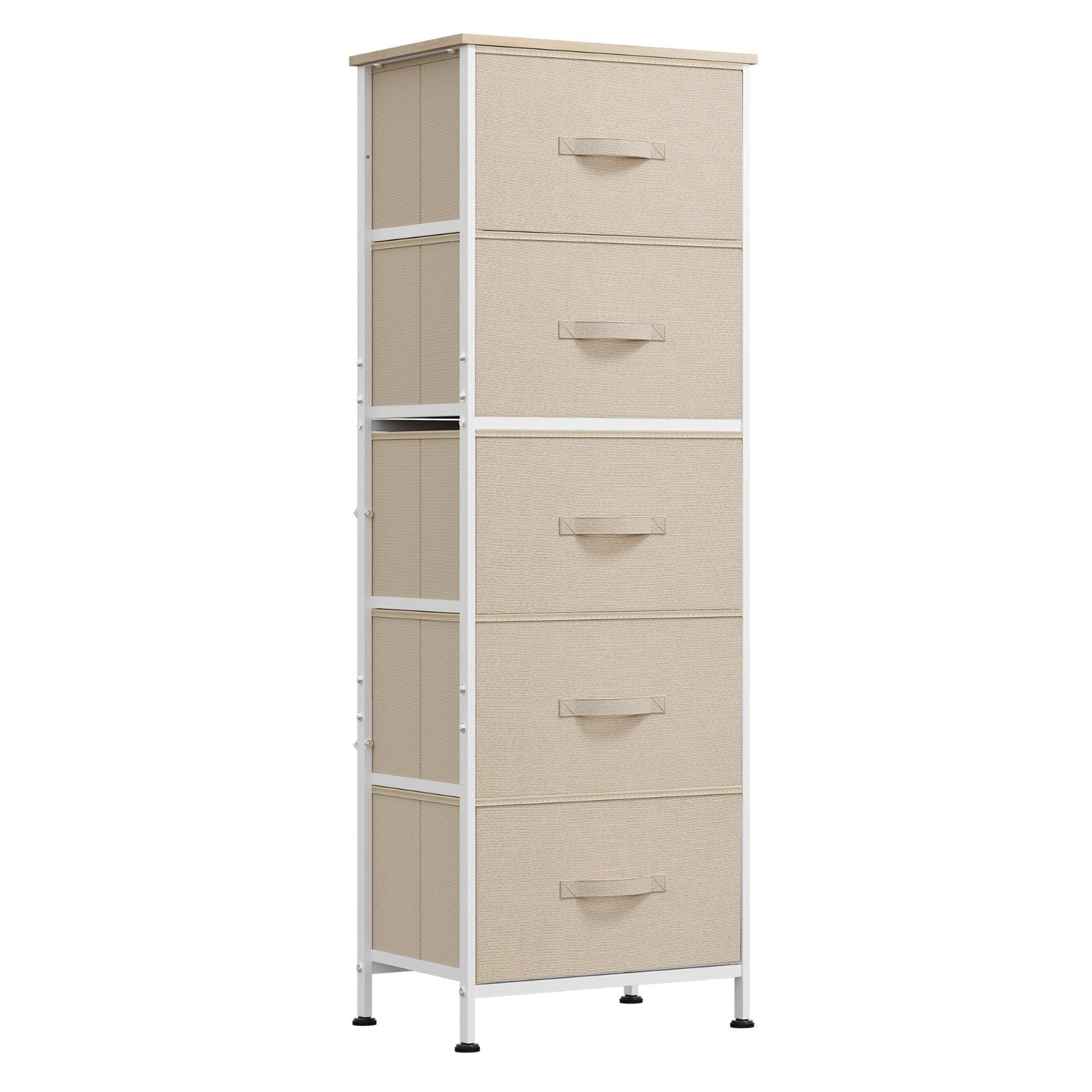 Tall Dresser for Bedroom - 5 Drawer Vertical Storage Chest, Cream White, Small S1