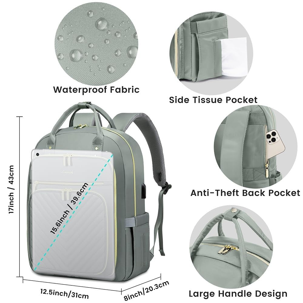 Stylish Water Resistant Laptop Backpack for Women, USB Charging, Travel Work Bag2