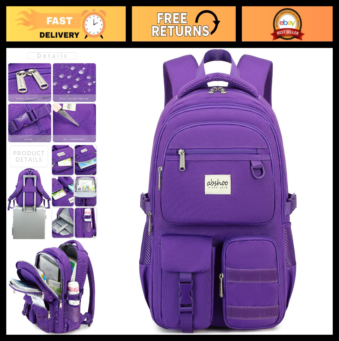 Large Heavy Duty Backpack for School & College   Multi Pocket Travel Bookbag0