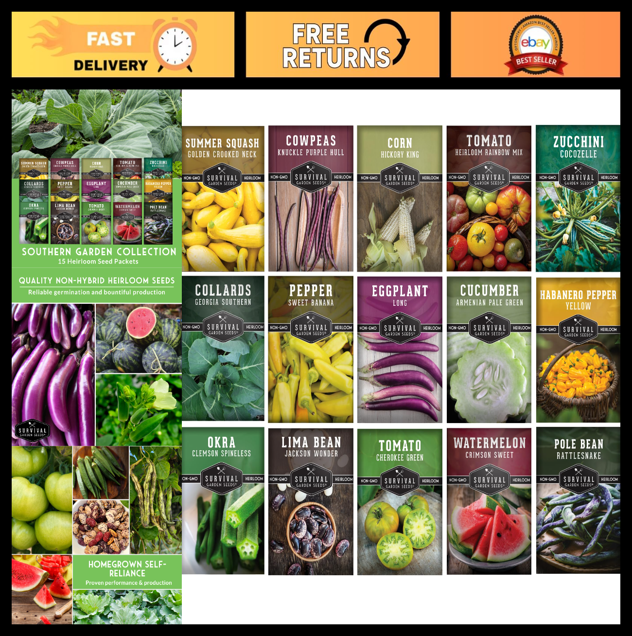 Heirloom Southern Vegetable Seeds Collection - 15 Heat-Loving Varieties for Gard0