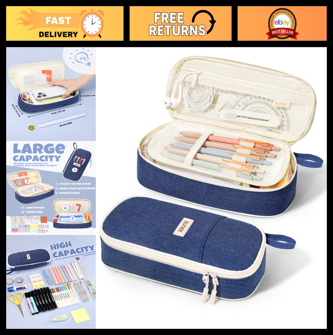 Cute Aesthetic Pencil Case   Large Zippered Pen Pouch, Kawaii Stationery Organiz0