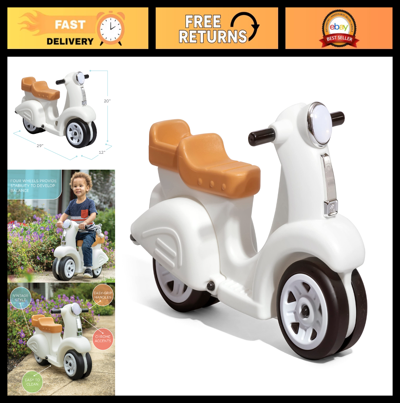 Kids Ride-On Scooter - Adjustable Height, Lightweight, Fun & Safe for Outdoor Pl0