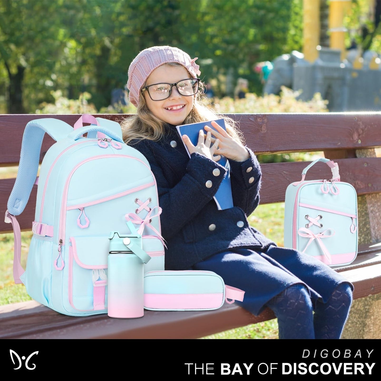 Girls School Backpacks Set   6PCS with Insulated Water Bottle, Lunch Bag & Penci8