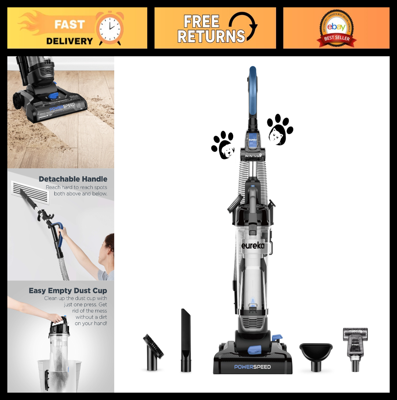 Lightweight Bagless Upright Vacuum for Carpet & Hard Floors, Pet Hair Turbo Brus0