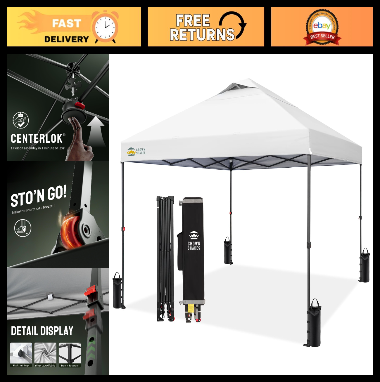 10x10 Pop Up Canopy Tent   Waterproof Outdoor Shelter with Instant Setup, Stakes0