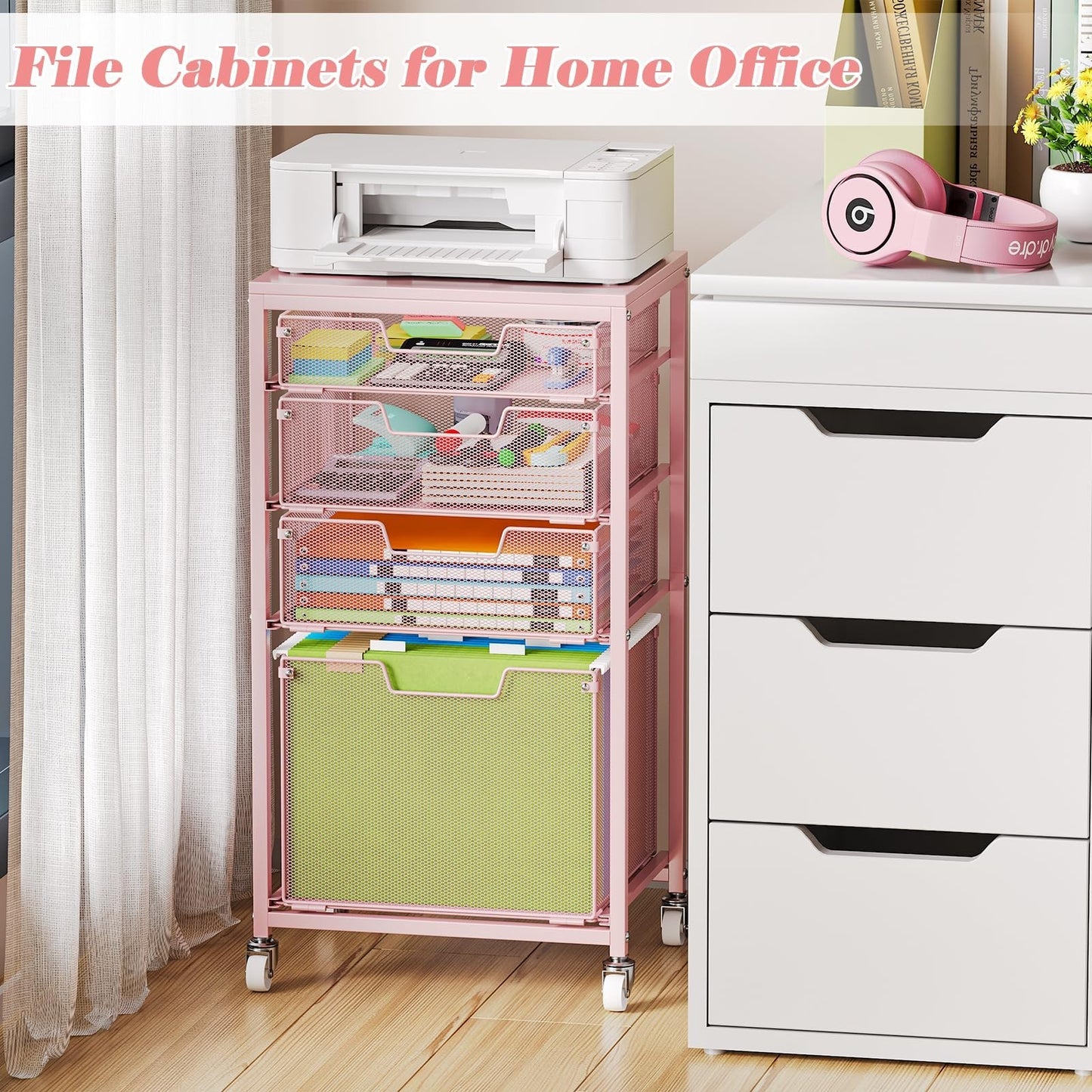 4 Drawer Rolling File Cart   Mobile Under Desk Storage, Filing Cabinet on Wheels6