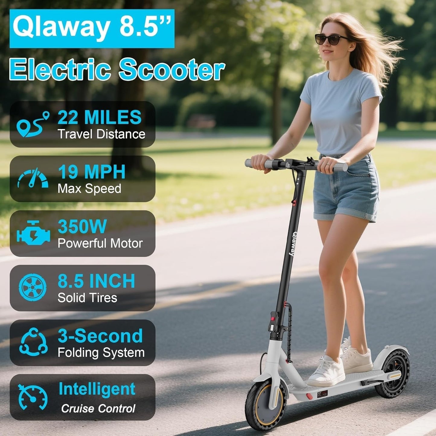 Electric Scooter 8.5''/10'' - 19/20MPH, 700/1000W Motor, 15/22 Miles Range, Port2